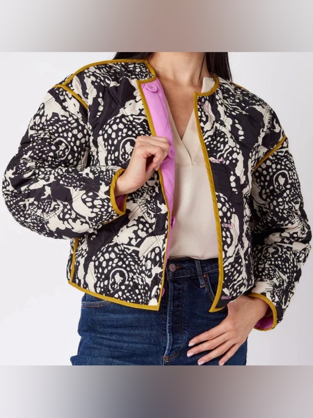 CROSBY by Mollie Burch Felix reversible pink quilted Jacket size small